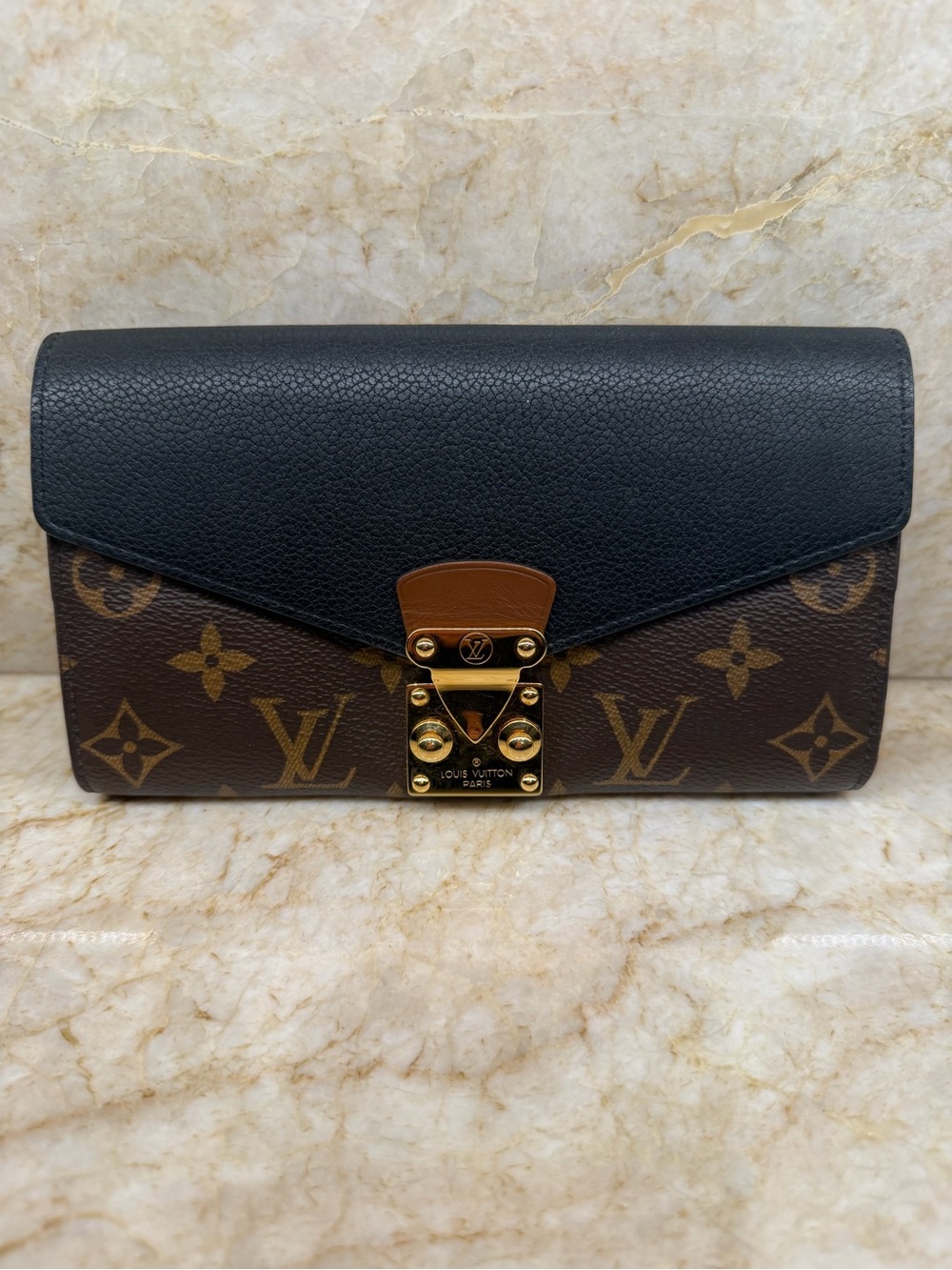 Louis Vuitton Brown Monogram & Black Leather Crossbody Bag with Gold Hardware